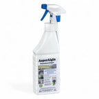 White plastic spray bottle with blue trigger labeled asperalgin fassadenreiniger for exterior wall cleaning 1l