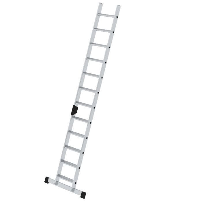 Munk stufen-anlegeleiter aus silbernem aluminium mit schwarzen gummifüßen und zentraler verriegelung mechanismus