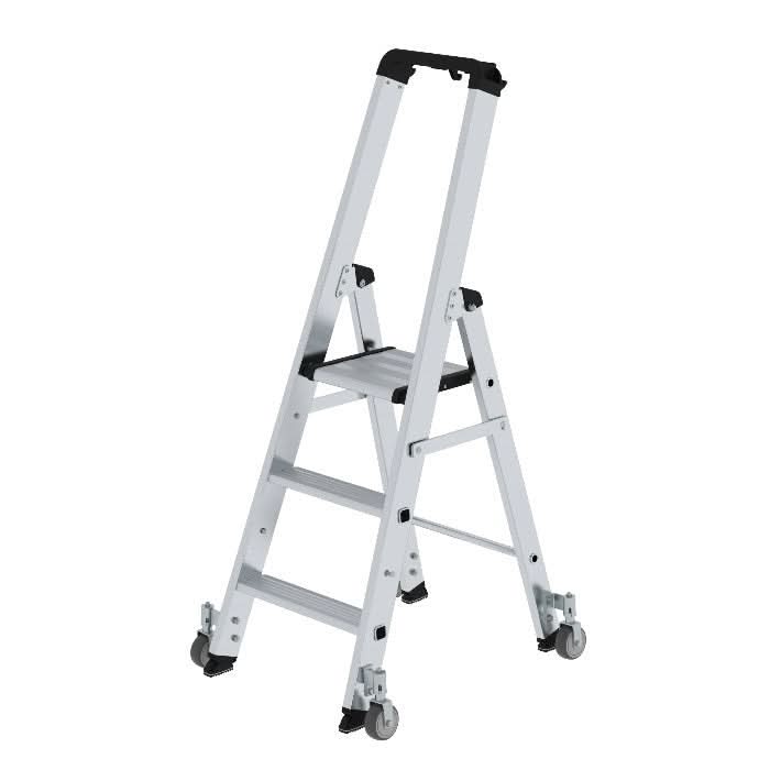 MUNK Günzburger Steigtechnik Stufen-Stehleiter einseitig begehbar mit Rollen.