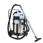 Nilfisk vl100-55 eu go nass-/trockensauger mit edelstahlbehälter, blau-weißem bedienfeld, schwarzen schläuchen und teleskopstange