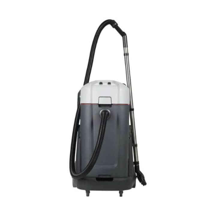 Nilfisk vl500 75-2 edf nasssauger trockensauger mit grauem weißem gehäuse schwarzem flexiblen schlauch und stabilem metallrohr