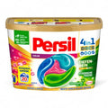 Persil colorwaschmittel 4 in1 discs in goldener dose mit bunten blauen, rosa und grünen gelkapseln für 20 waschladungen