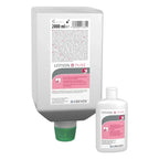 Weiße plastikflasche peter greven lotion d pure mit grünem deckel und rosa etikett, unparfümierte pflegelotion