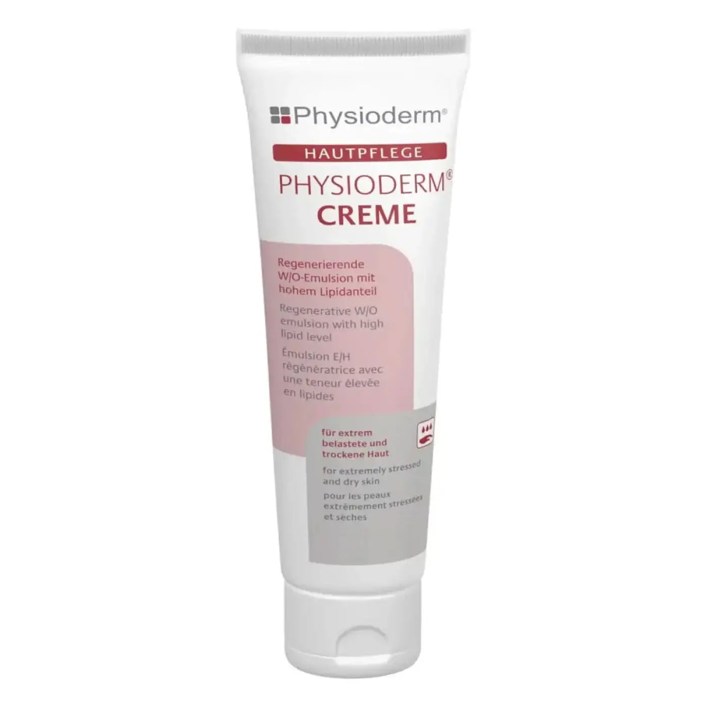 Physioderm creme hautpflegecreme in weißer tube für regenerierende pflege bei extrem gestresster und trockener haut