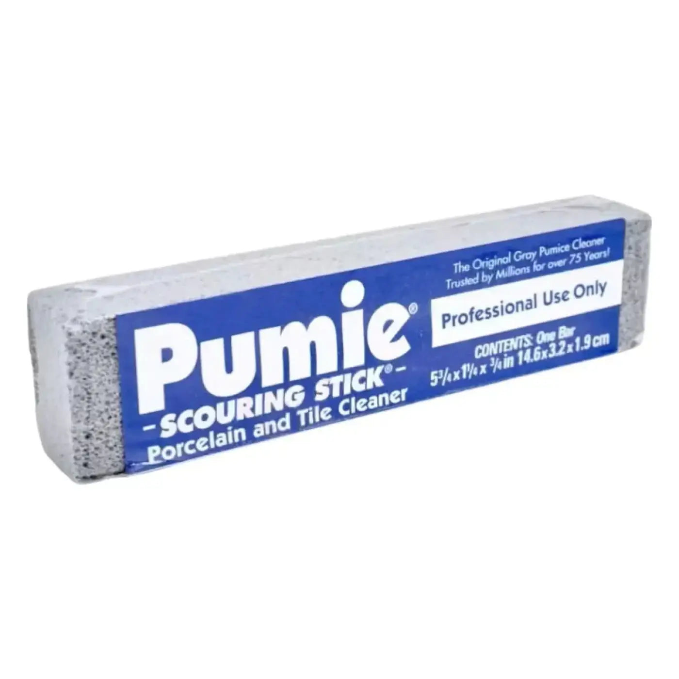 Grauer pumie scouring stick reinigungsstein rechteckiger block mit strukturierter oberfläche in blauer verpackung für professionellen gebrauch