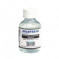 Klar glasflasche mit weißem geripptem verschluss und etikett solufresh neutrasol technologie miracle abflussreiniger