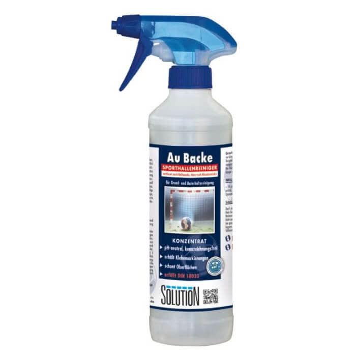 Blauer spraysprayflasche mit au backe sporthallenbodenreiniger konzentrat von solution glöckner