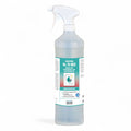 Klare plastik-sprühflasche mit weißem trigger und teal-weißem etikett solution nr 10 neo für geruch-stop reinigung