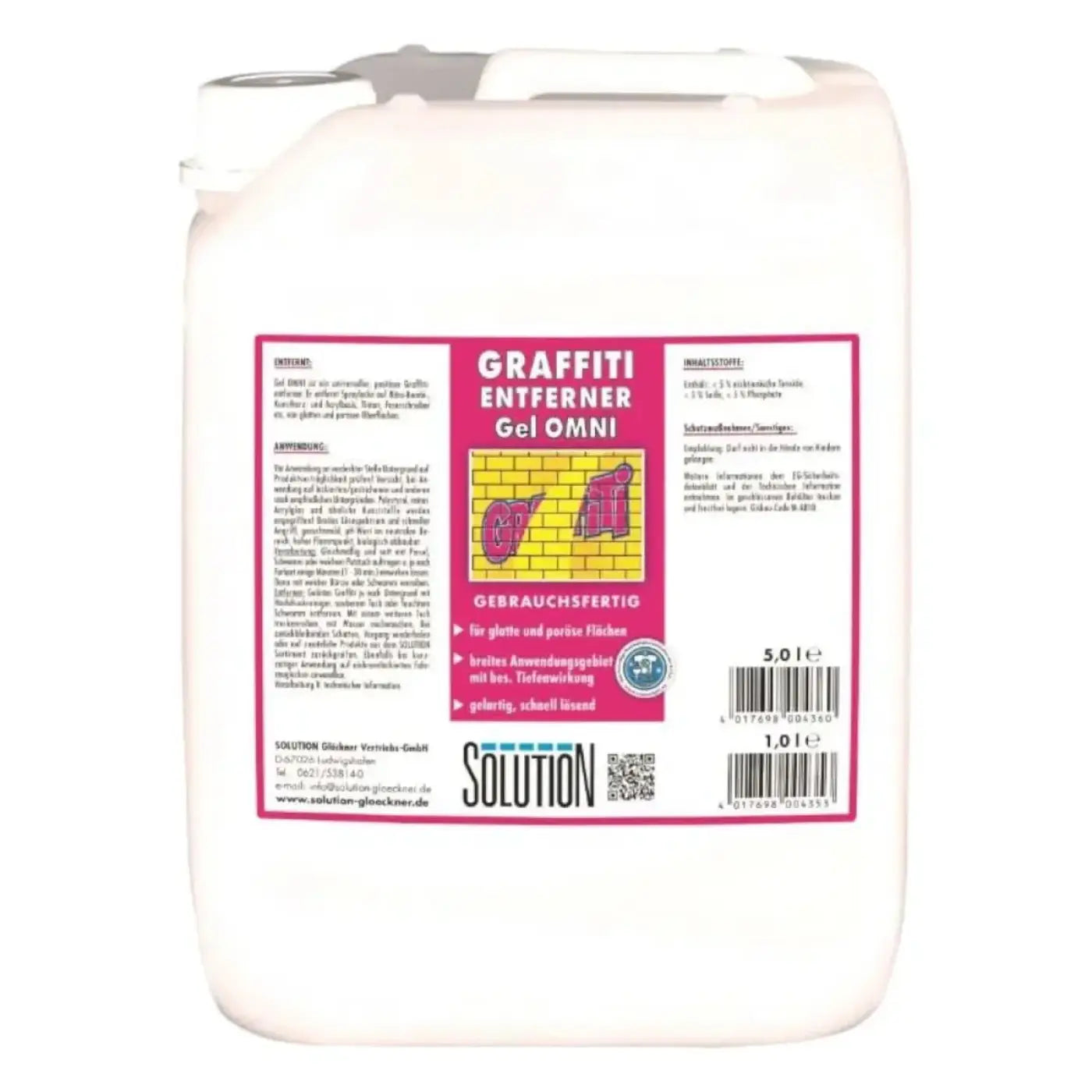 Weiße kunststoffkanne mit pinkem aufkleber graffiti entferner gel omni von solution für effektive reinigung