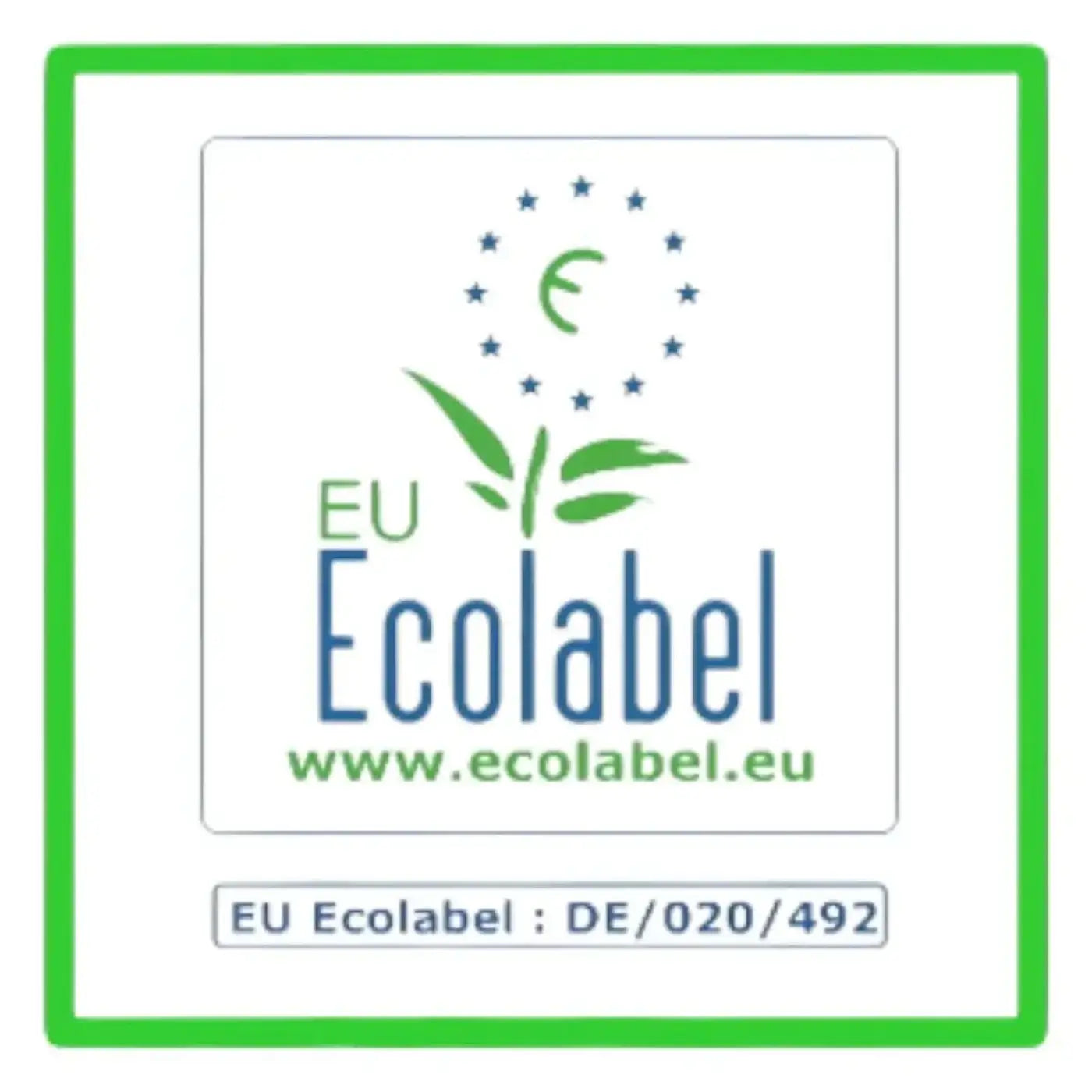 Eu ecolabel zertifizierungslogo mit grünem blatt und blauen sternen für solution glöckner green glasreiniger spiegelreiniger