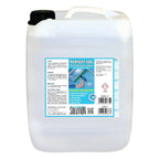 Weiße plastikflasche mit schwarzem verschluss und klarer flüssigkeit etikettiert perfekt-sol von solution als profi-fensterreiniger