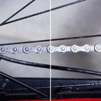 Silberne fahrradkette mit metallischem finish und ineinandergreifenden gliedern bei sonax bike kettenöl ultra 50ml