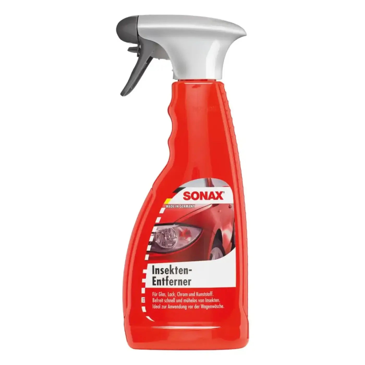 Red plastic sonax insektentferner spray bottle with silver black trigger for glass chrome and painted surfaces 500ml