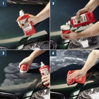 Rotes sonax autowachs flasche mit weißem pumpspender für lackreiniger mit schleifmittel