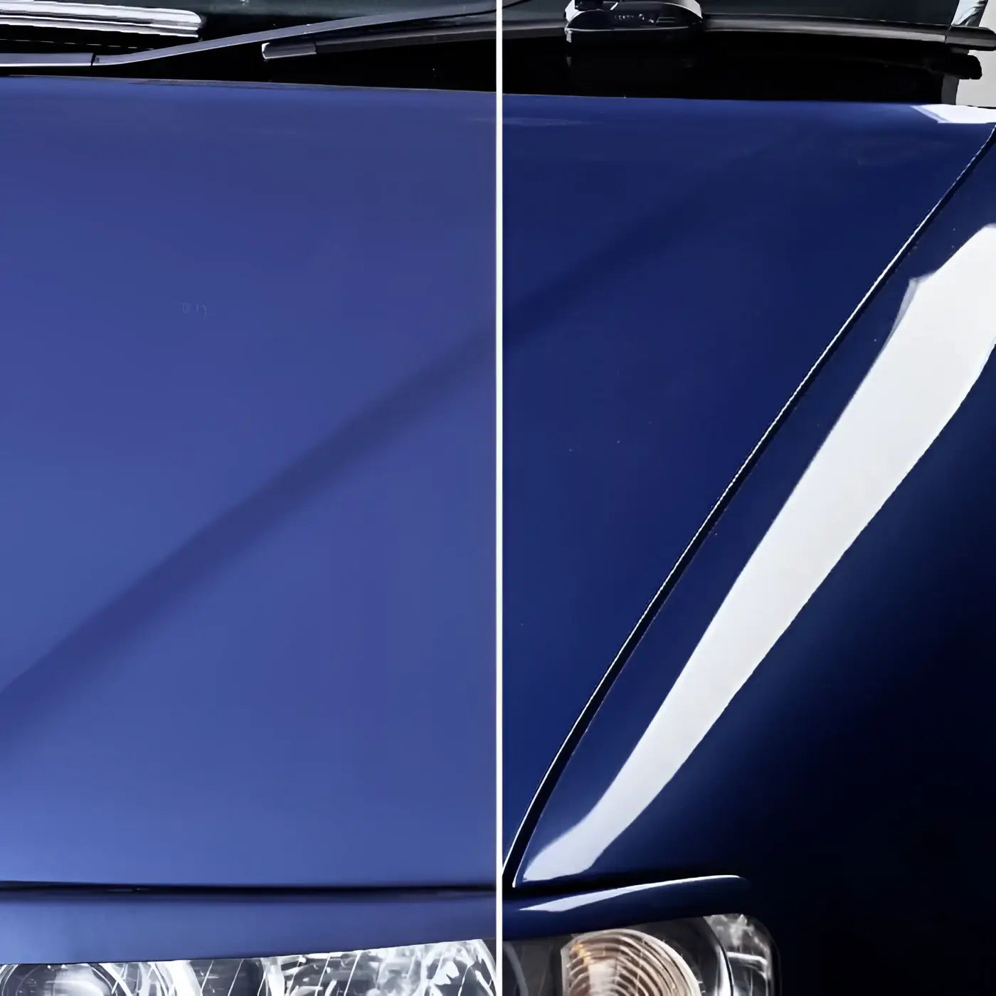 Sonax polish und wax 500ml zeigt tiefblaue autohut mit glänzendem finish und eleganten, geschwungenen konturen