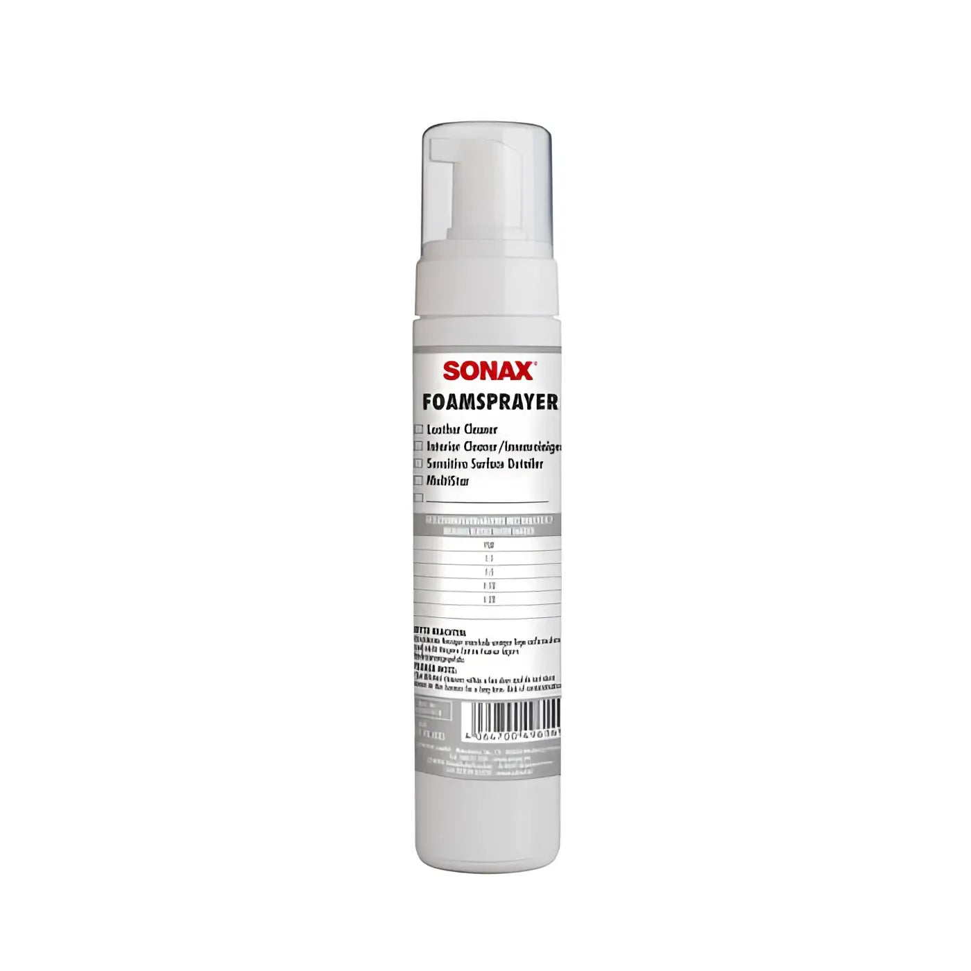 Weißes sonax profiline foamsprayer 250ml leere dosierflasche mit klarem pumpspender für lederreiniger