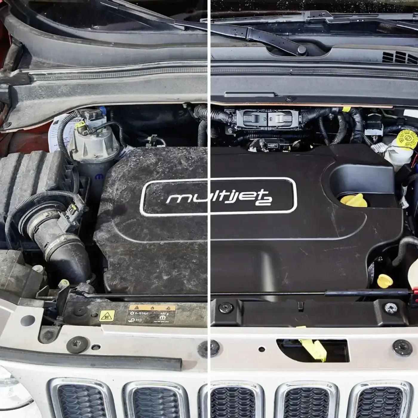 Schwarze motorabdeckung aus kunststoff mit multijet 2 logo in weiß für sonax profiline multistar 1l