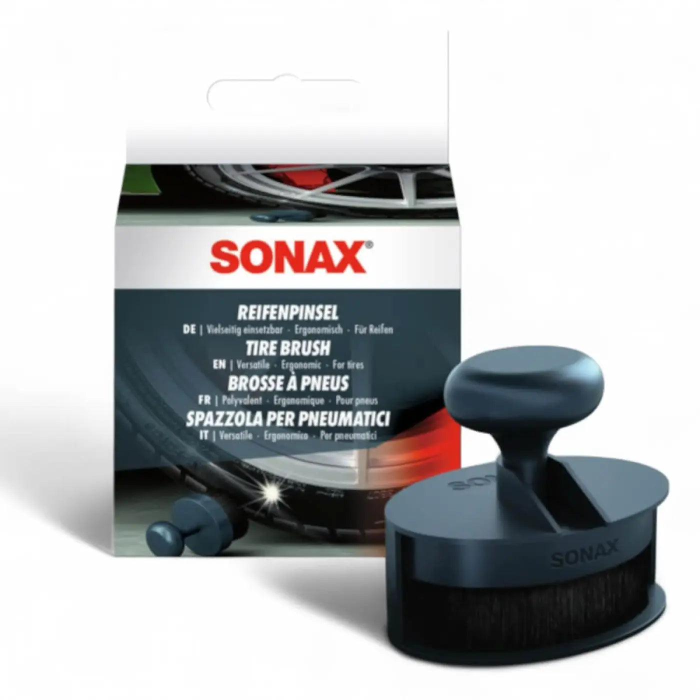 Sonax reifenpinsel dunkelgrauer reifenbürste mit rundem griff und dichten borsten