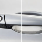 Silberner auto türgriff mit metallischer oberfläche und geschwungener form für sonax schleifpaste 75ml