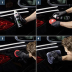 Anwendung von Sonax Profiline Polymer NetShield 340ml zur Fahrzeugpflege mit Schwamm und Mikrofaserhandtuch durch SONAX.