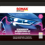 Sonax profiline 26-teiliges scheinwerfer aufbereitungsset mit blauem autolicht und pinken bandakzenten
