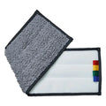 Grauer microfiber klettmopp mit schwarzem rand und weißen klebestreifen mit regenbogenfarbigen laschen ung ergo klettmopp 40cm
