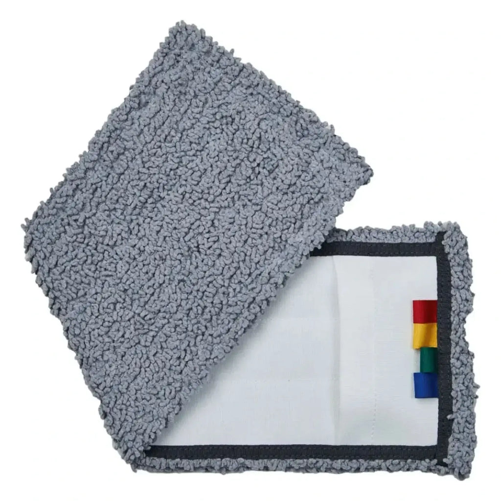 Unger ergo taschenmopp 40cm grauer mikrofasermopfkopf mit weißem innenraum und regenbogenfarbenem etikett
