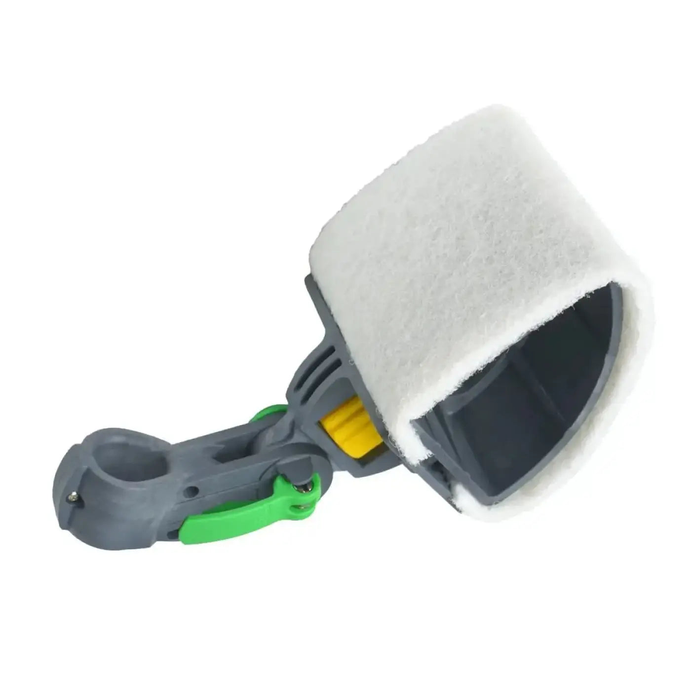 Unger nlite halter mit grauem und grünem kunststoffgriff und weißem flauschigem mikrofaserschwamm am ende