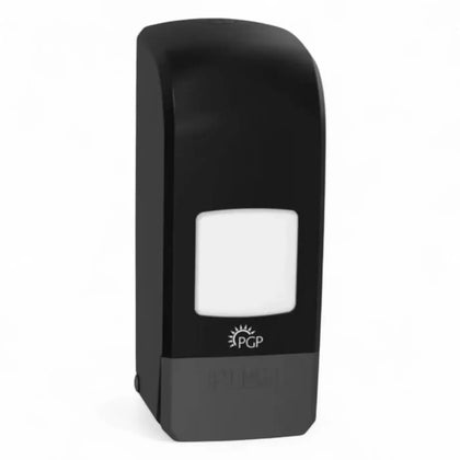 Schwarzer wandseifenspender pgp variomat pro mit modernem design und durchsichtigem fenster für flüssigkeit