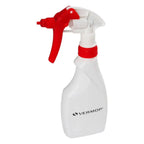 Weißes kunststoff-sprühflasche mit rotem trigger und kappe mit vermop markenlogo vermop triggerflasche