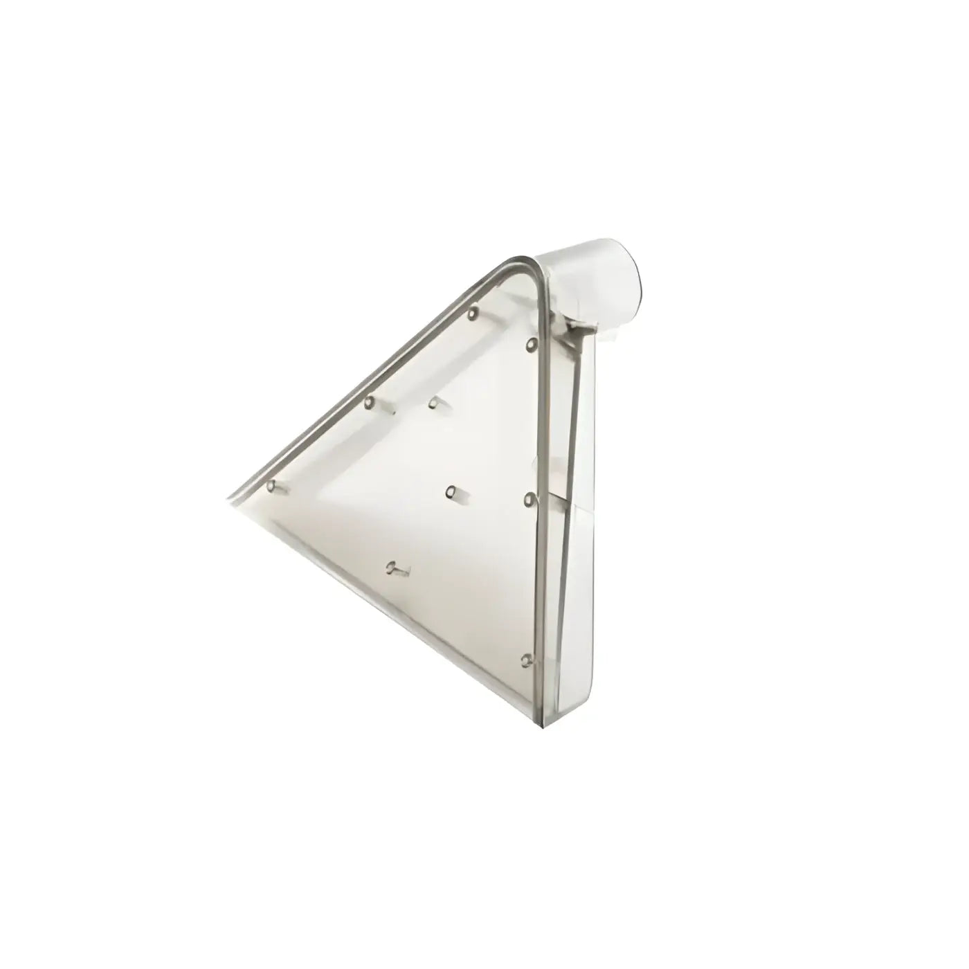 Klare dreieckige wandregal mit metallrahmen und kreisförmigen befestigungen passend zur viper dreiecks-düse für textilreinigung