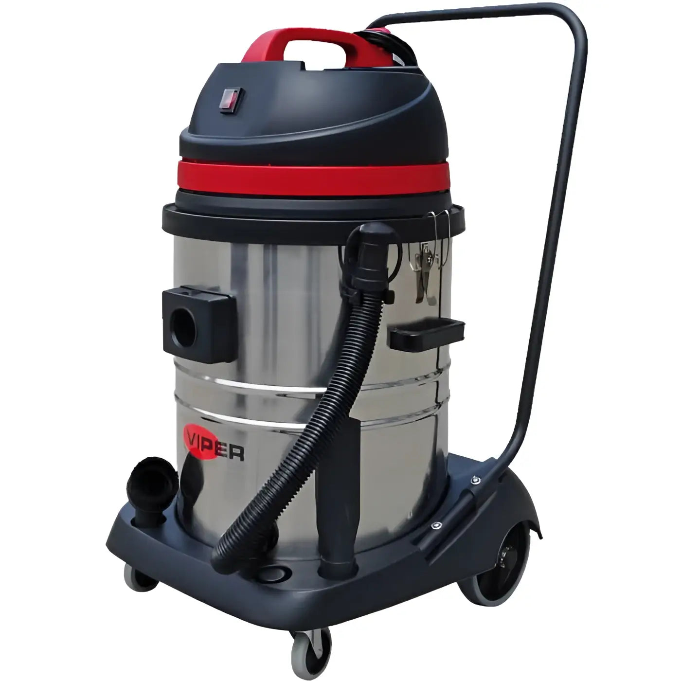 Viper nasssauger trockensauger lsu155 p eu in schwarz und rot mit edelstahltank, schwarzem griff, rollen und flexiblem schlauch