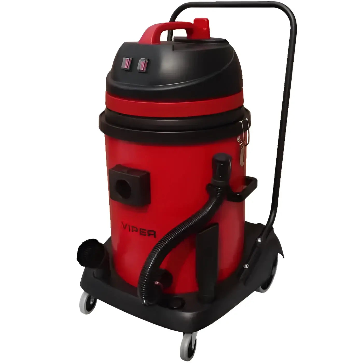 Roter und schwarzer viper nasssauger trockensauger lsu255 p eu mit rollenbasis und griff sichtbar von vorne