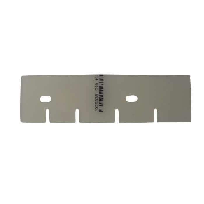 Abstreiferblatt urethan vorn für tennant t5 71cm graues metallmesser mit zwei ovalen ausschnitten und barcode-etikett