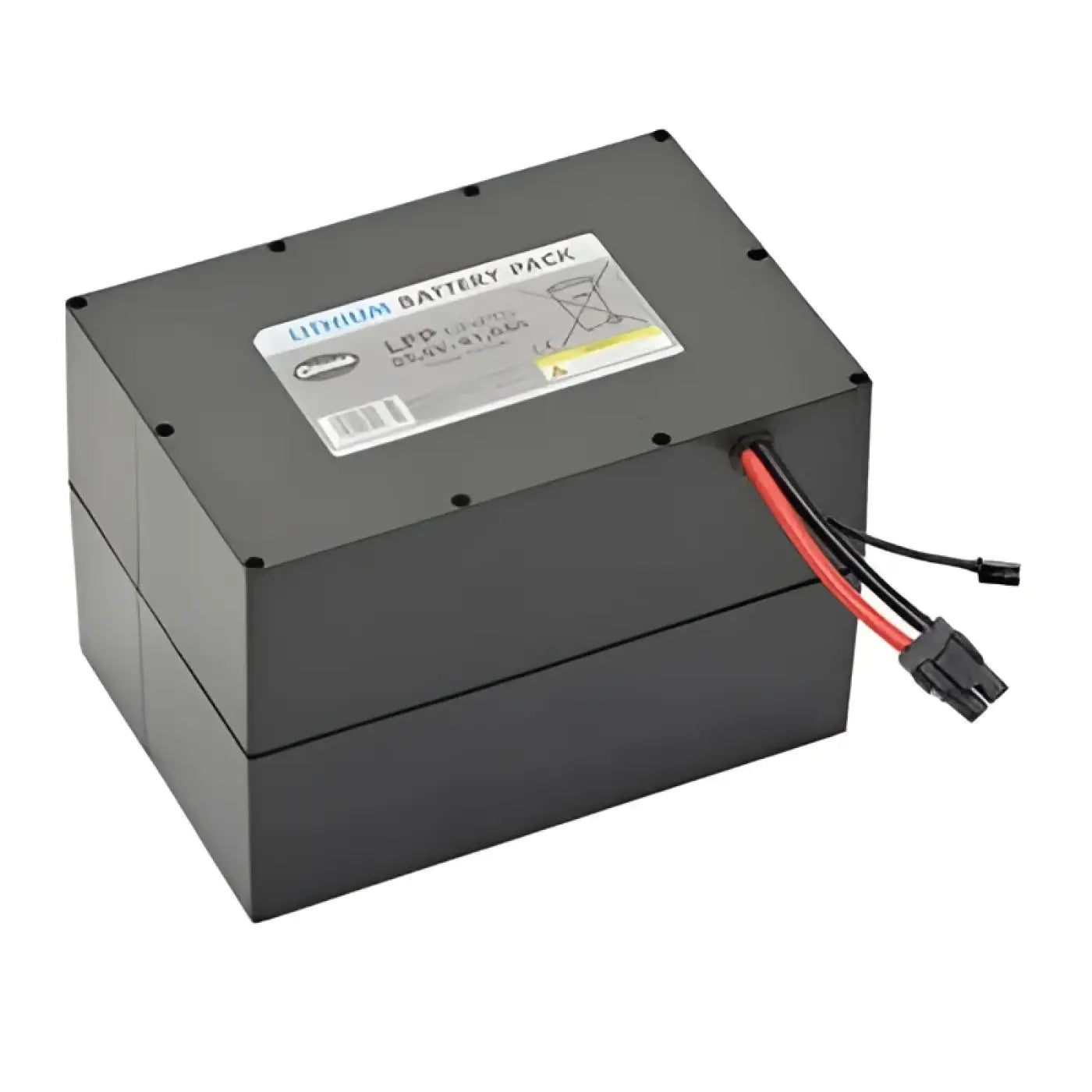 Schwarzer rechteckiger lithium-akku mit roten und schwarzen kabeln für wetrok duomatic endurer 60 standard pack