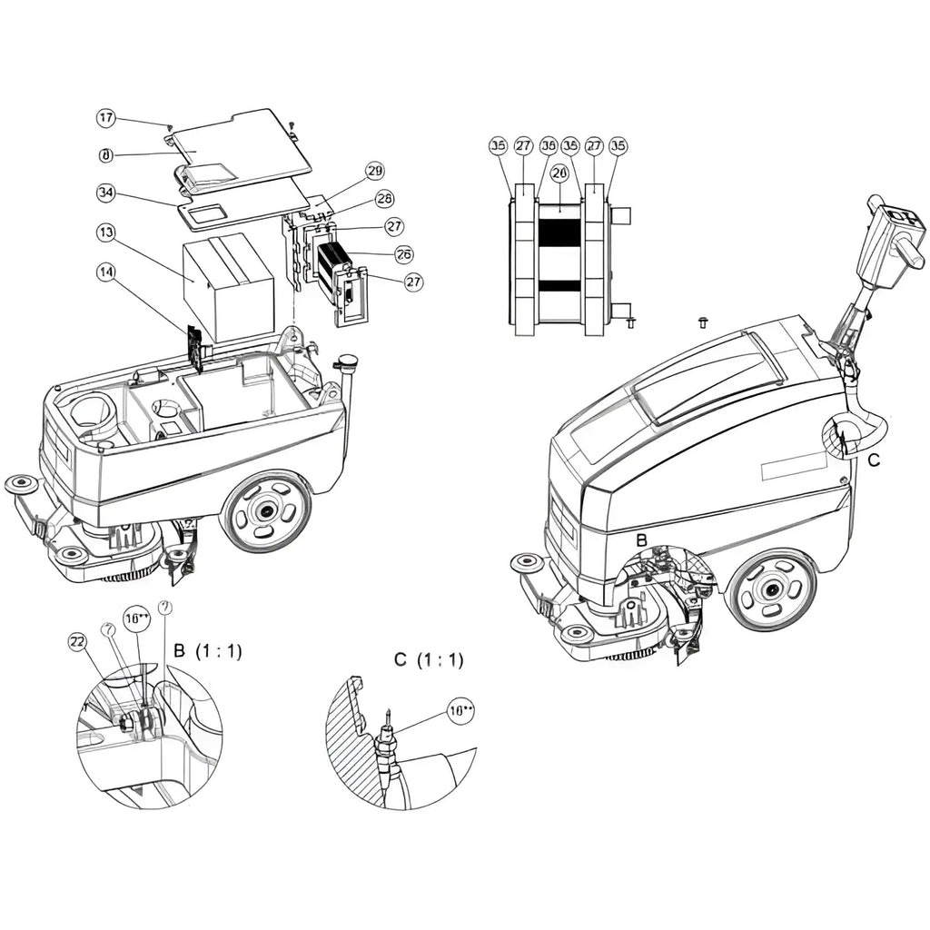 Nasswischmaschine wetrok e-board für discomatic mambo mit ergonomischem design und robustem metallgehäuse