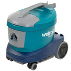 Teal und grauer Wetrok Monovac Comfort 6 Staubsauger mit blauem Sockel und Rädern für naß- und trockensaugen