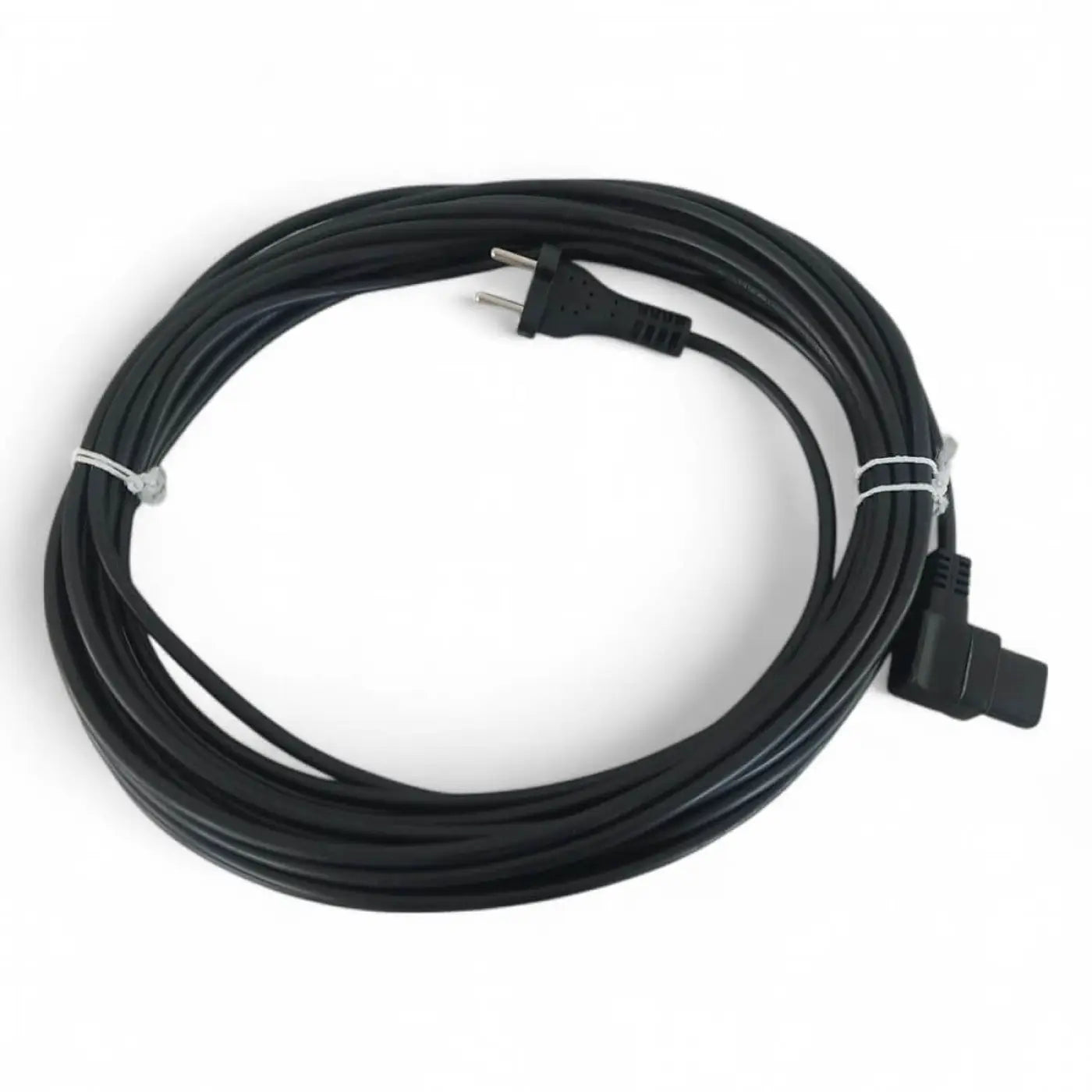 Schwarzes coiled netzkabel mit zwei-poligem stecker und gewinkeltem anschluss für wetrok monovac comfort 12m
