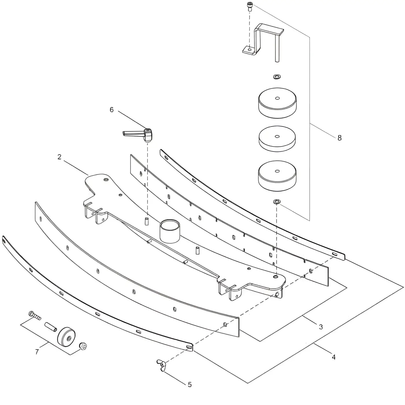Metallgraue gebogene halterung mit runden komponenten und befestigungen für wetrok satz sauglippen pur delarge