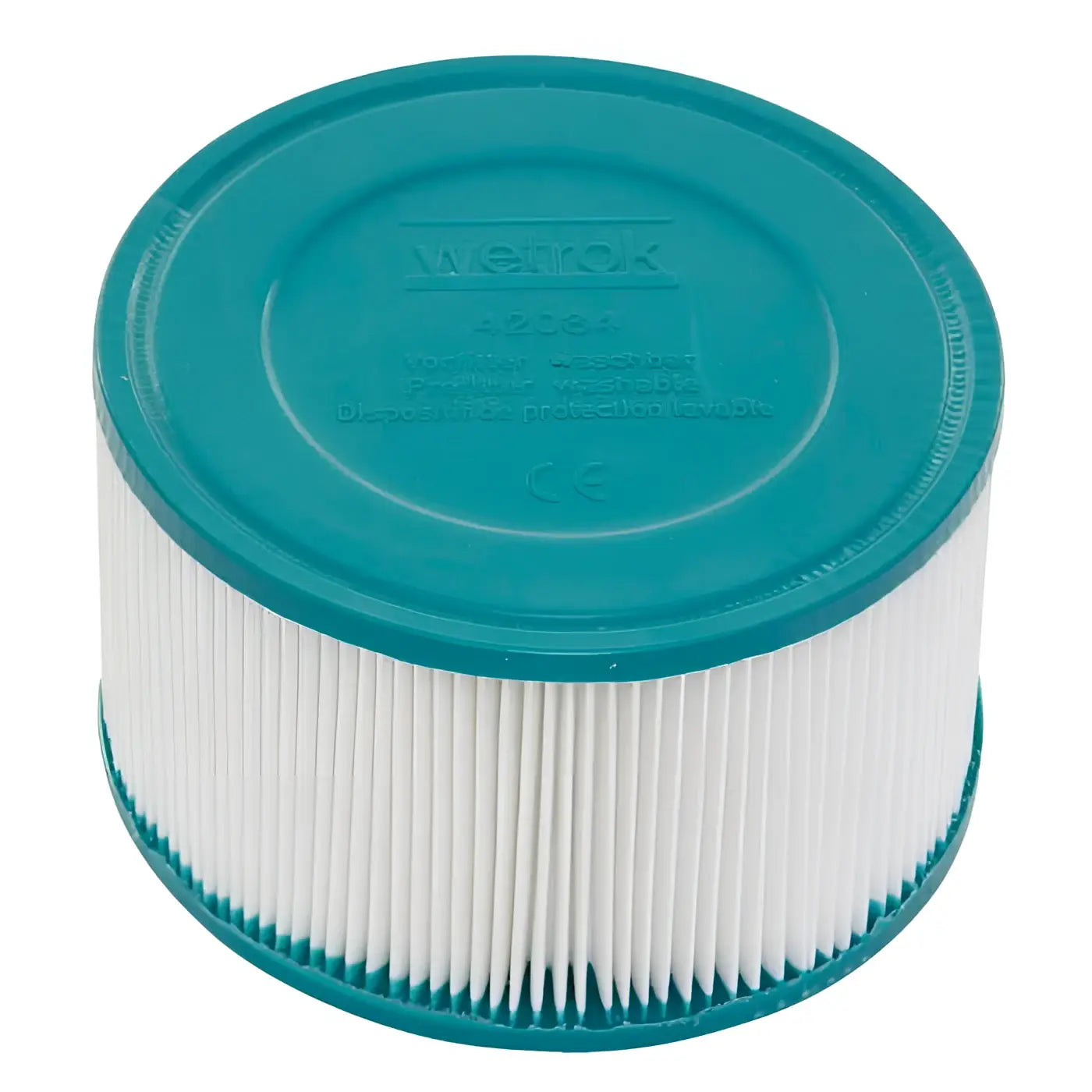 Wetrok vorfilter filterpatrone auswaschbar in tealfarben mit weißen plisseefiltermedien aus kunststoff